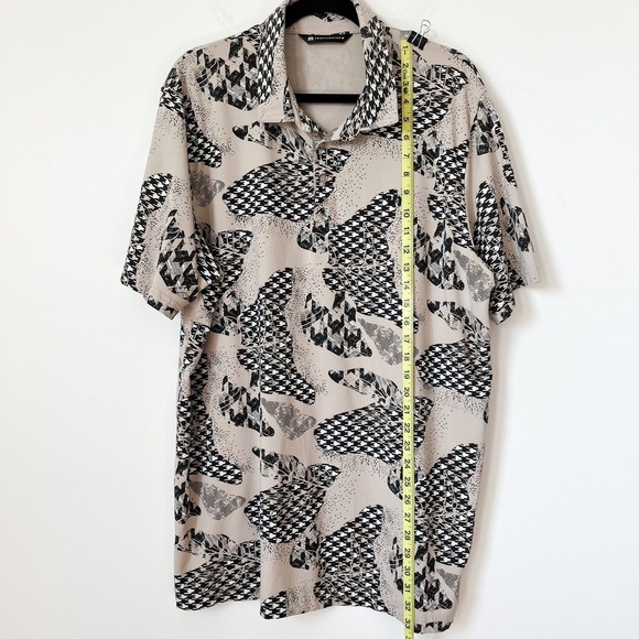 Travis Mathew Mens Short Sleeve Golf Polo Shirt XXL Tan Black White Houndstooth - Picture 7 of 10